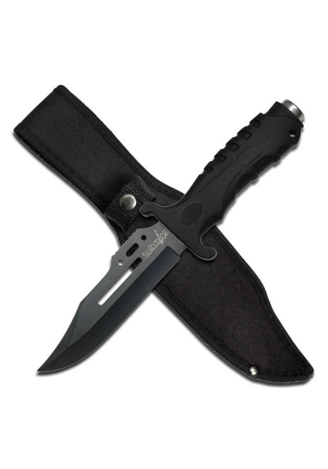 FIXED BLADE KNIFE WITH BLACK BLADE AND BLACK RUBBER HANDLE HK-1036S