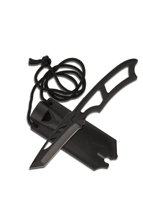 NECK KNIFE WITH BLACK TANTO BLADE AND STAINLESS STEEL HANDLE HK-656