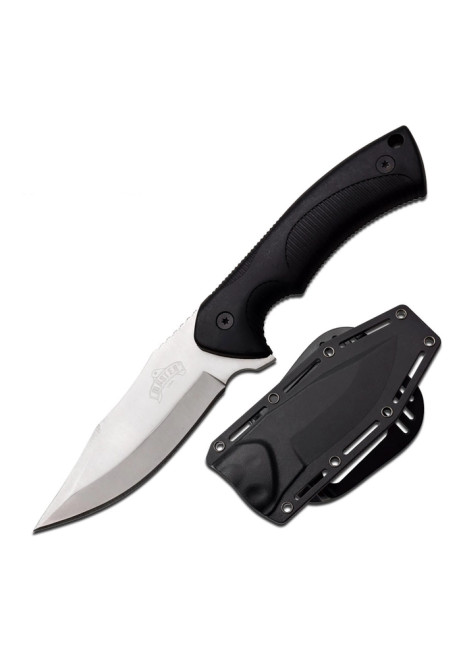 FIXED BLADE KNIFE WITH BLACK FINISH PLAIN DROP POINT BLADE AND BLACK NYLON FIBER HANDLE MU-1149