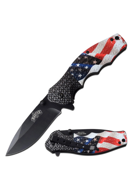 SPRING ASSISTED KNIFE WITH 3CR13 STEEL BLADE AND INJECTION MOLDED ABS HANDLE, EMBOSSED PRINTED FLAG MU-A104AF