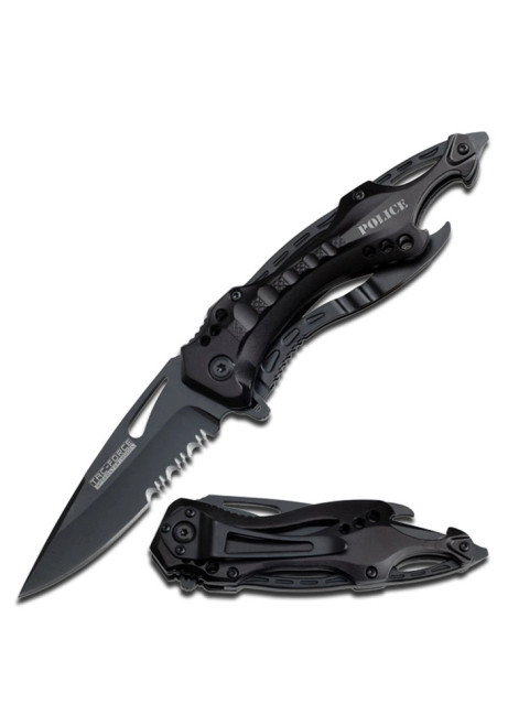 TACTICAL SPRING ASSISTED KNIFE WITH BLACK STAINLESS STEEL BLADE AND BLACK ALUMINUM HANDLE TF-705BK