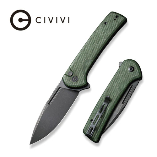 Conspirator Folding Knife with Nitro-V Black Stonewashed Drop Point Blade and Green Micarta Handles C21006-2