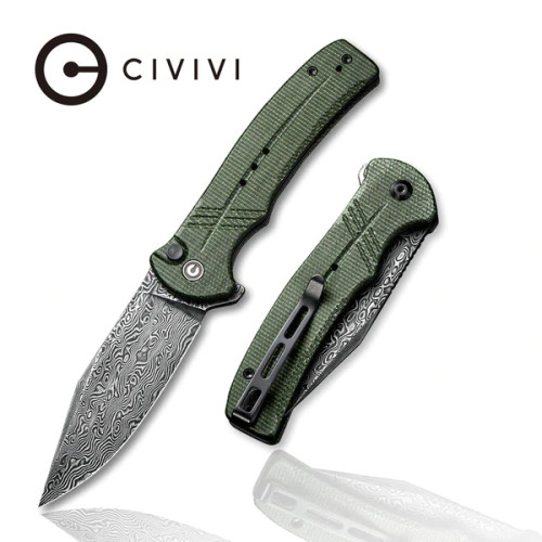 Cogent Folding Knife with Damascus Plain Blade and Green Micarta Handles C20038D-DS1