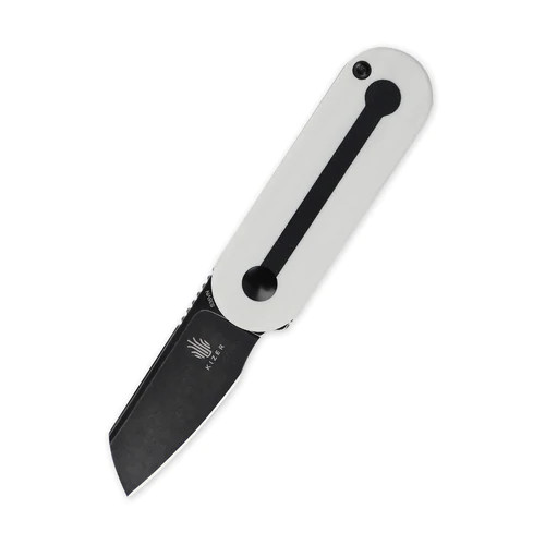 Mini Bay Detent Slipjoint Folding Knife with Black Stonewashed Sheepsfoot Blade and Black and White G10 Handles Ki2583A1