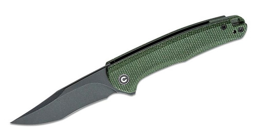 Mini Sandbar Folding Knife with Nitro-V Black Stonewashed Recurve Blade and Green Micarta Handles C20011-3