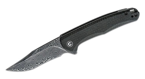 Mini Sandbar Flipper Knife with Damascus Recurve Blade and Black Micarta Handles C20011-DS1