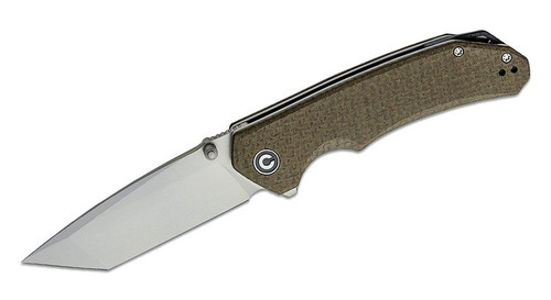 Brazen Folding Knife with D2 Bead Blasted Tanto Blade and Coarse Green Micarta Handles C2023F