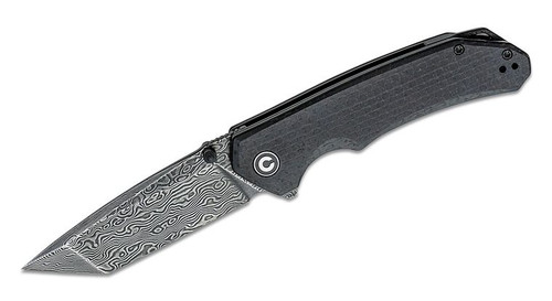 Brazen Folding Knife with Damascus Tanto Blade and Coarse Black Micarta Handles C2023DS-1