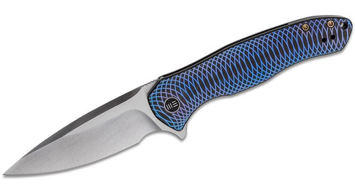 Kitefin Folding Knife with Satin Blade and Blue and Black Titanium Handles 2001D