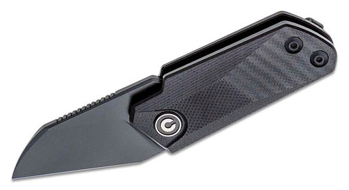 Ostap Hel Ki-V Detent Lock Folding Knife with Black Stonewashed Wharncliffe Blade and Black G10 Handles C2108B