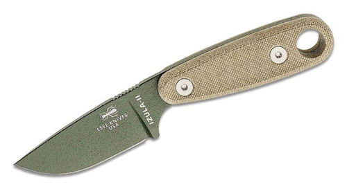 Neck Knife Fixed with 1095 Carbon Blade, OD Green Powder Coat, Micarta Handles, Black Sheath, Complete Survival Kit IZULA-II-OD-KIT