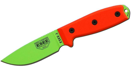 Fixed Venom Green Plain Edge Blade with Orange G10 Handles and Black Sheath, Clip Plate ESEE-3PM-VG