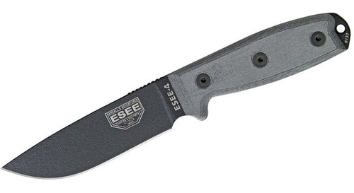 Fixed Blade Knife with Plain Edge Blade and Coyote Brown Sheath, MOLLE Back and Clip Plate ESEE-4P-MB