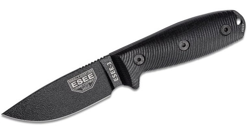 Fixed Blade Knife with Black Plain Edge Blade and 3D Machined Black G10 Handles, Black Sheath, Clip Plate 3PMB-001