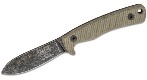 Fixed Blade Knife with 1095 Black Stonewashed Blade and Canvas Micarta Handles, Leather Sheath ESEE-AGK