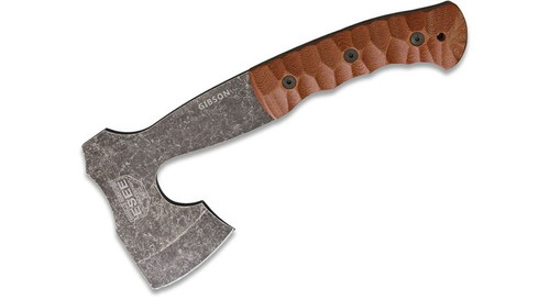 Gibson Axe with Black Oxide Stonewashed Blade and Sculpted Micarta Handles, Brown Leather Sheath ESEE-GIBSON-AXE