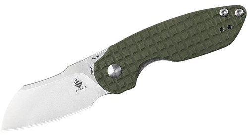 Mini October Flipper Knife with Stonewashed Sheepsfoot Blade and Milled Green G10 Handles - V2569C1