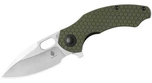 Mini Roach Folding Knife with Stonewashed Drop Point Blade and Milled Olive Green G10 Handles - V3477C1