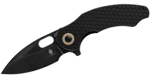 Mini Roach Folding Knife with Black Stonewashed Drop Point Blade and Milled Black G10 Handles - V3477C2