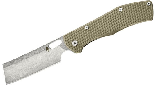 FlatIron Cleaver Folding Knife with Stonewashed Plain Blade and Tan G10 with Stonewashed Stainless Steel Back Handles - 31-003476