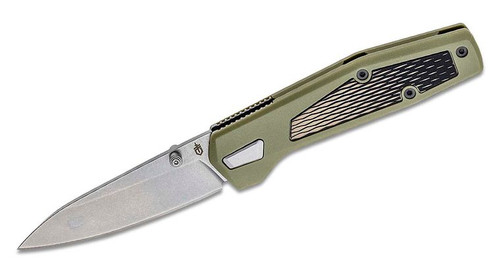 Fuse Folding Knife with Stonewashed Drop Point Plain Blade and Flat Sage Green GRN Handles with Steel Insert - 30-001875