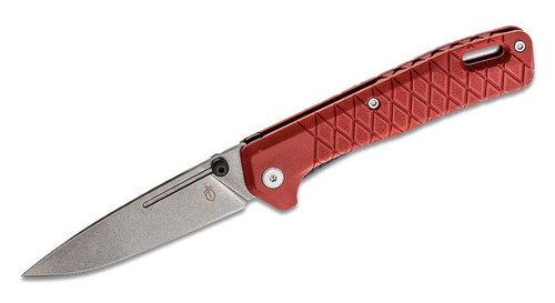 Zilch Folding Knife with Stonewashed Drop Point Plain Blade and Drab Red GRN Handles - 30-001882