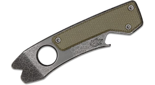 Chonk Pocket Pry Bar 3.9" Overall, Graphite Stainless Steel with Green Micarta Inlay - 30-001923