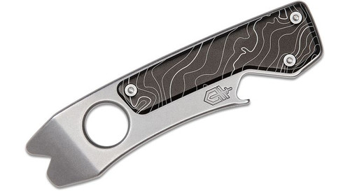 Chonk Pocket Pry Bar 3.9" Overall, Stonewashed Stainless Steel with Black and White Aluminum Inlay - 30-001924