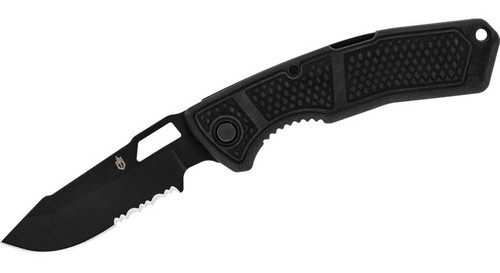 Order Folding Knife with Black Combo Harpoon Blade and Black Rubberized FRN Handles - 31-002733