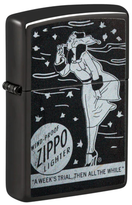 Windy Girl High Polish Black Zippo