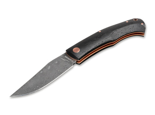 Boker 2022 Annual Damast Boxer Slipjoint Folding Knife with Clip Point Blade and Bog Oak Wood Handles with Copper Liners and Pins - 1132022DAM