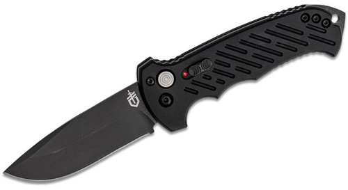 Auto Folding Knife with Black Plain Drop Point Blade and Black Aluminum Handles - 30-001295N