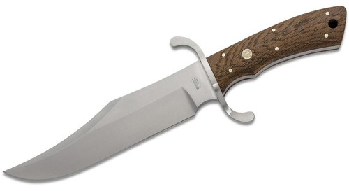 Boker Bowie Fixed Blade Knife with Satin Blade and Oak Wood Handles with Black Leather Sheath - 121547