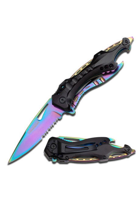 SPRING ASSISTED KNIFE WITH RAINBOW TINITE BLADE - TF-705RB