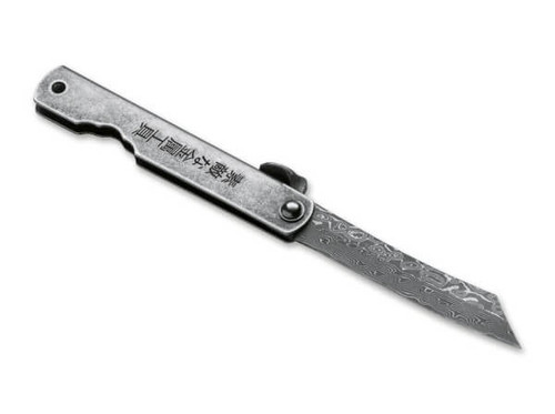 Kinzoku Damascus Friction Folding Knife with Reverse Tanto Blade and Black Stonewashed Stainless Steel Handle - 01PE310