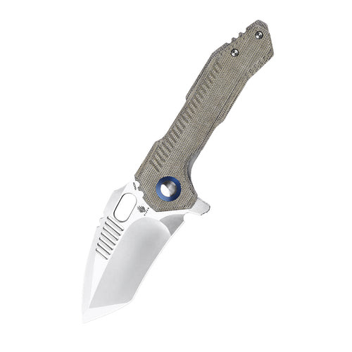 Mini Paragon Flipper Knife with Stonewashed Compound Tanto Blade and Green Micarta Handles - V4600C1