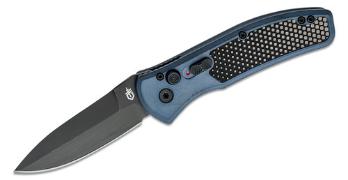 Auto Folding Knife with S30V Black Plain Blade and Urban Blue Aluminum Handles with Black Armor Grip Insert - 30-001319N