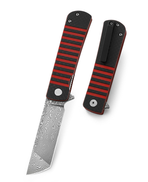 Titan Black & Red Damascus Folding Knife BL05B