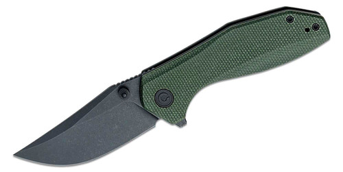 TuffKnives ODD 22 Flipper Knife with Black Stonewashed Clip Point Blade and Green Canvas Micarta Handles - C21032-2