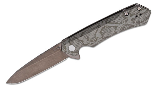 Custom Kinzua Flipper Knife with DLC Spear Point Blade and Green Snakeskin Aluminum Handles - 64636
