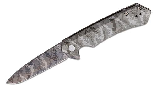 Custom Kinzua Flipper Knife with Digital Camo DLC Spear Point Blade and Green Digital Camo Aluminum Handles - 64635