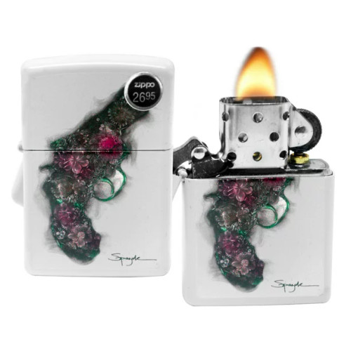 Spazuk Pistol & Flowers Zippo Lighter 29894