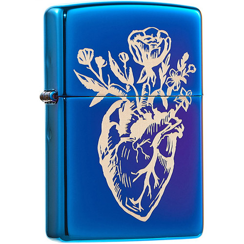 Heart Vase Design High Polish Indigo Zippo