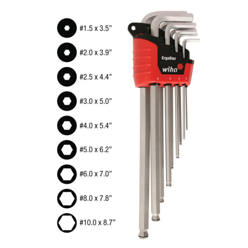 9 Piece MagicRing Ball End Long Arm Hex L-Key Set-Metric