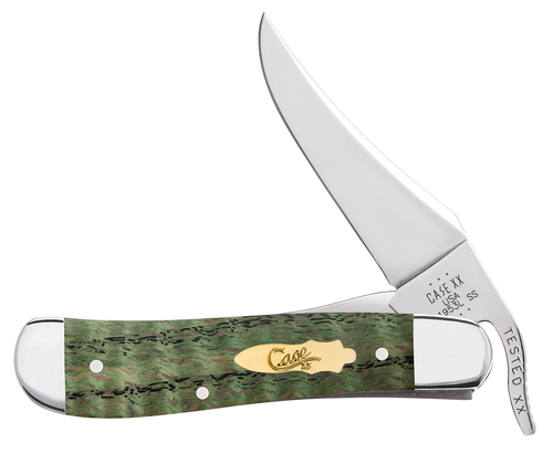 Kelly Green Curly Oak Wood RussLock Folding Knife 64073