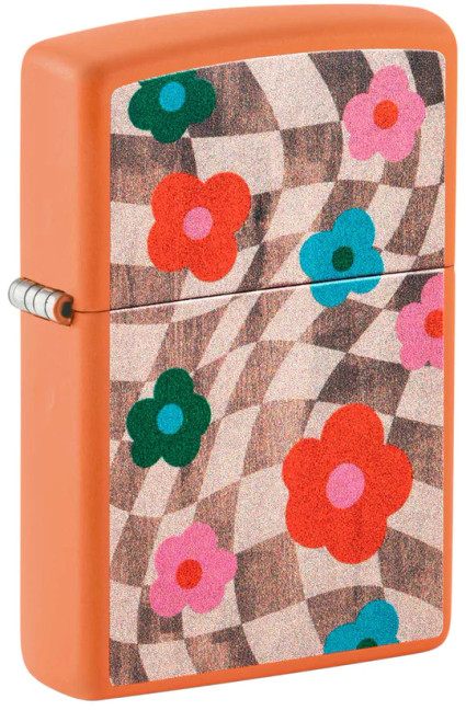 Wavy Flower Design Orange Matte Zippo 48718