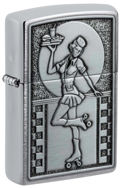 Roller Skate Waitress Emblem Brushed Chrome Zippo 48904