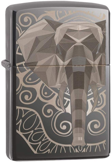Elephant Fancy Fill Design Black Ice Zippo 49074