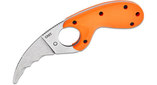 Bear Claw Blunt Tip Serrated Blade Orange Handle Fixed Blade Knife