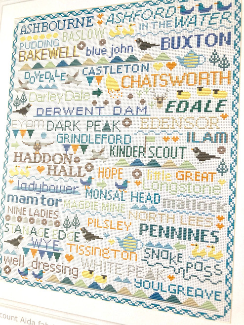 CROSS STITCH KIT 14ct Aida Birds & Words Peak District